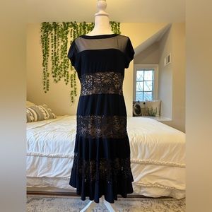 Two layer formal navy & nude dress